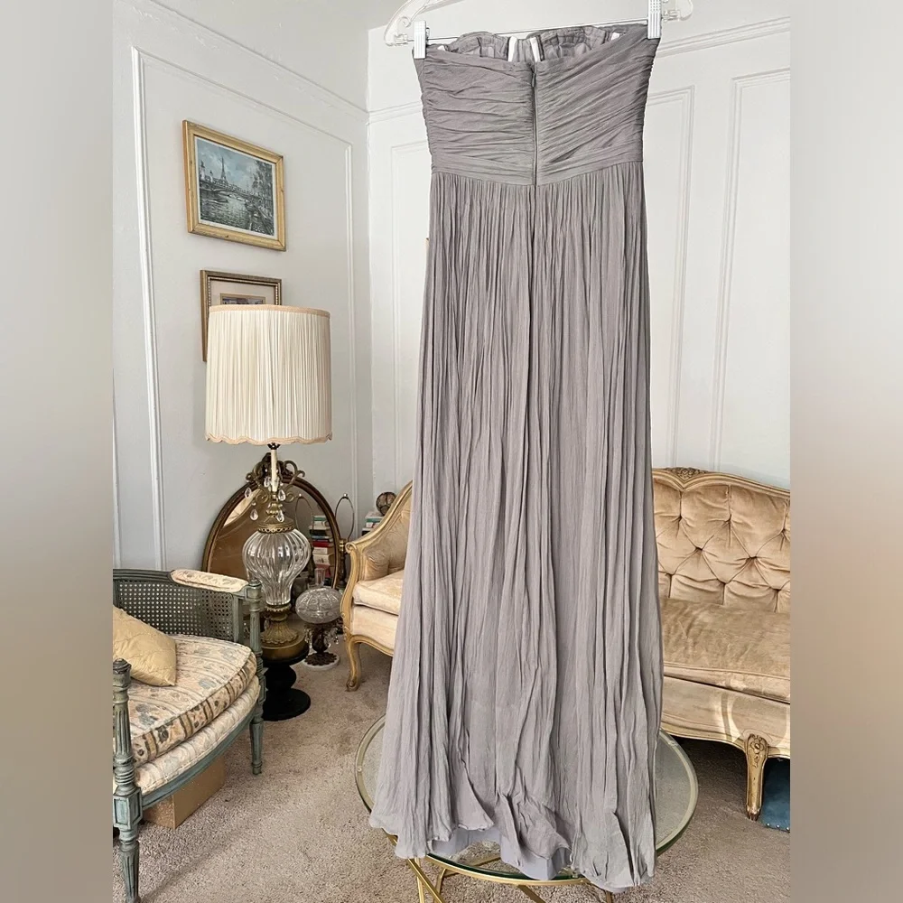 J Crew Arabelle Silk Gray Dress Xs 2P Strapless Formal Evening Gown Full Length